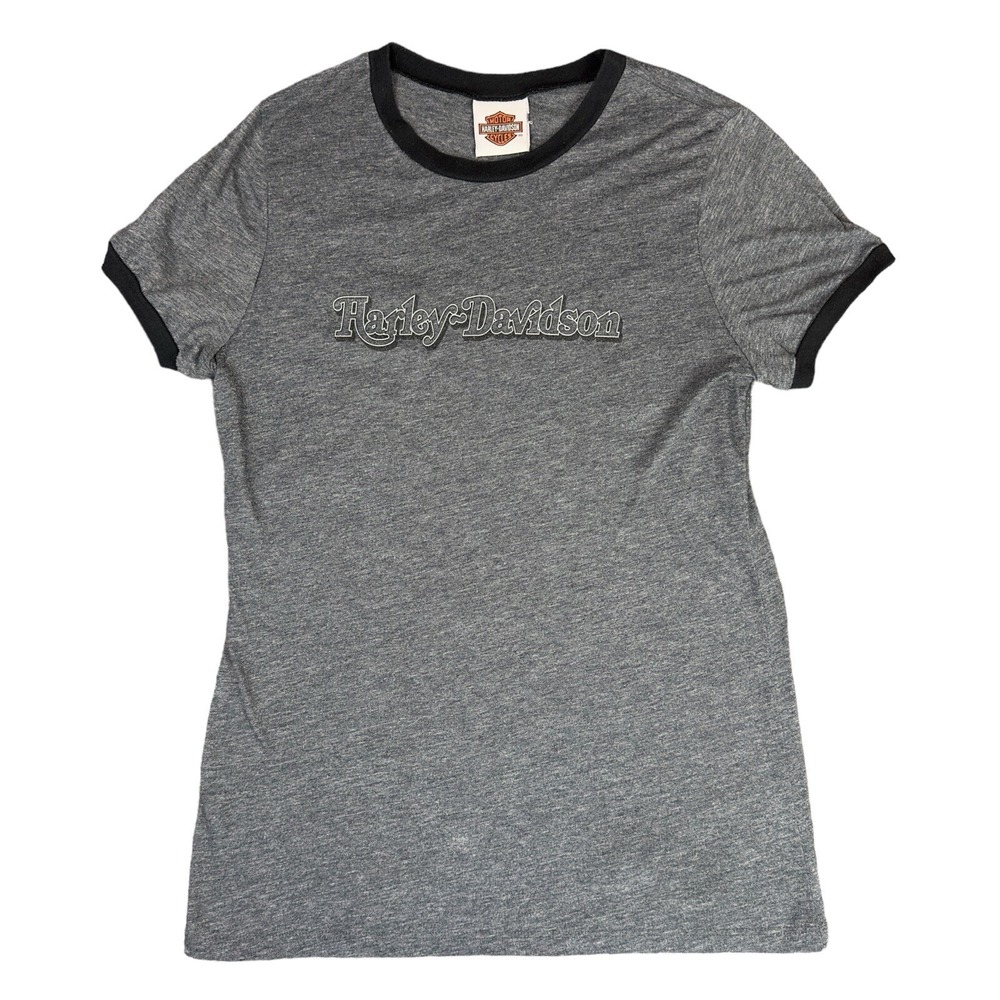 Harley‎ Davidson Juniors Women's T-Shirt Gray Black Slim XL